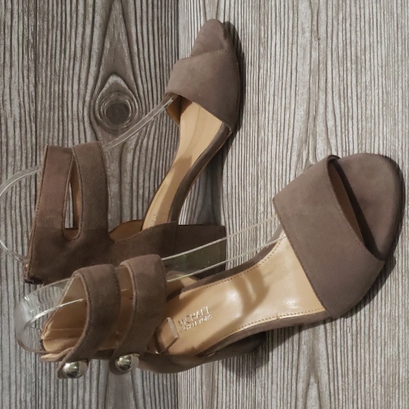 Michael Kors 5 taupe suede ankle strap back zip block heels - Picture 1 of 7